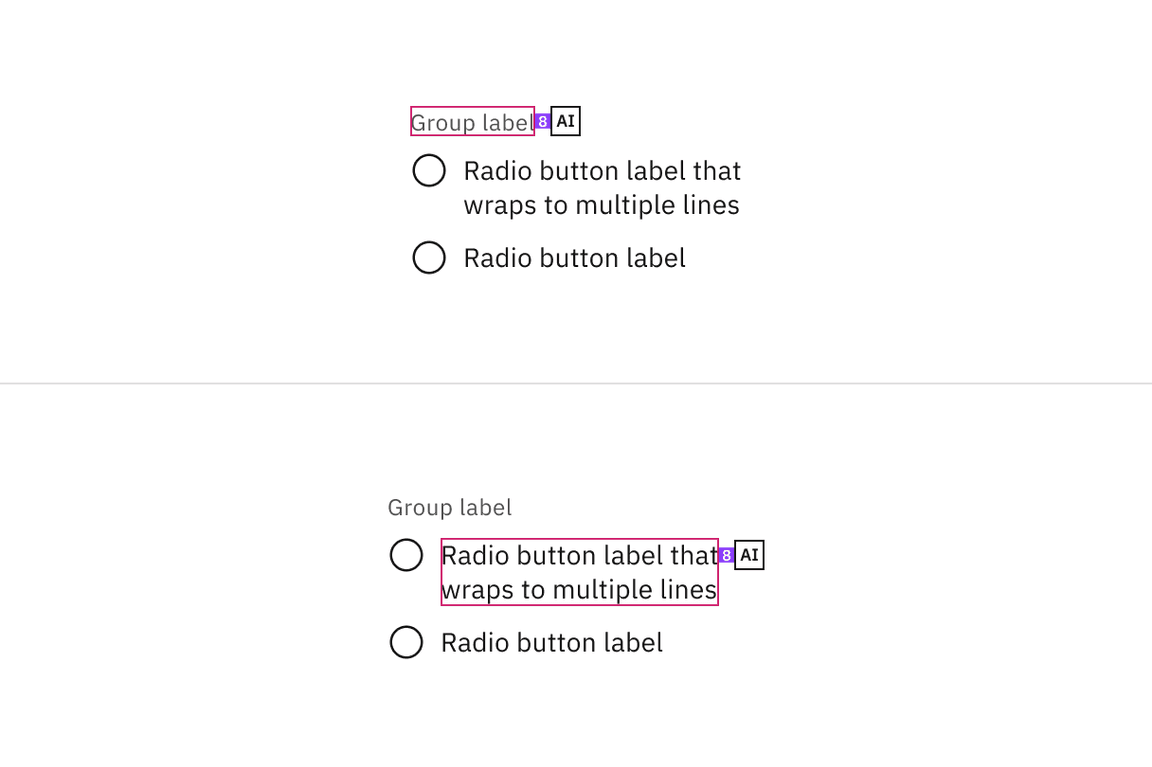 Structure and spacing measurements for radio button with AI presence